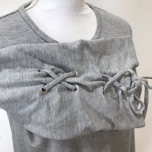 Ann Taylor Top Tie Sleeves Gray